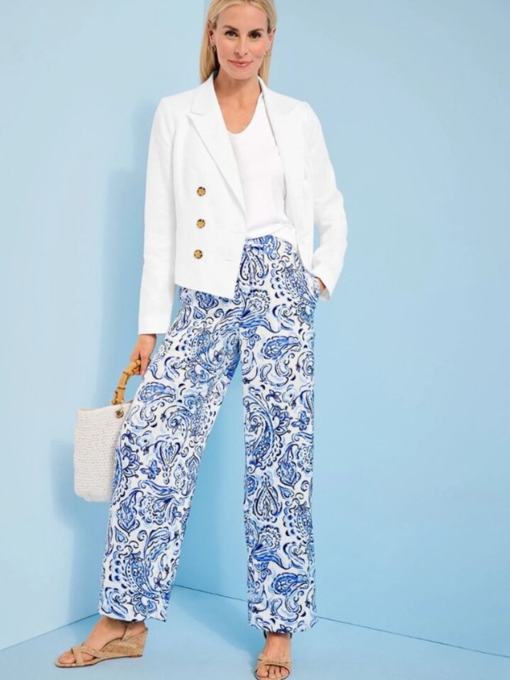 NWT TALBOTS Blue Paisley Wide-Leg Pants for Women